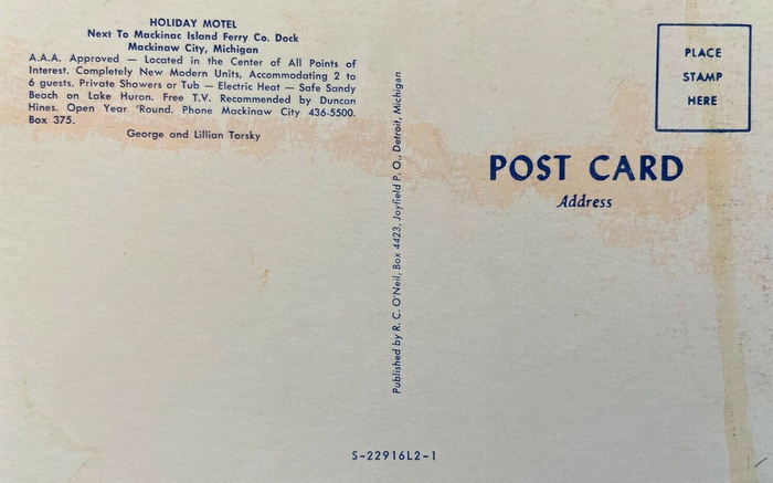 Holiday Motel - Postcard Back (newer photo)